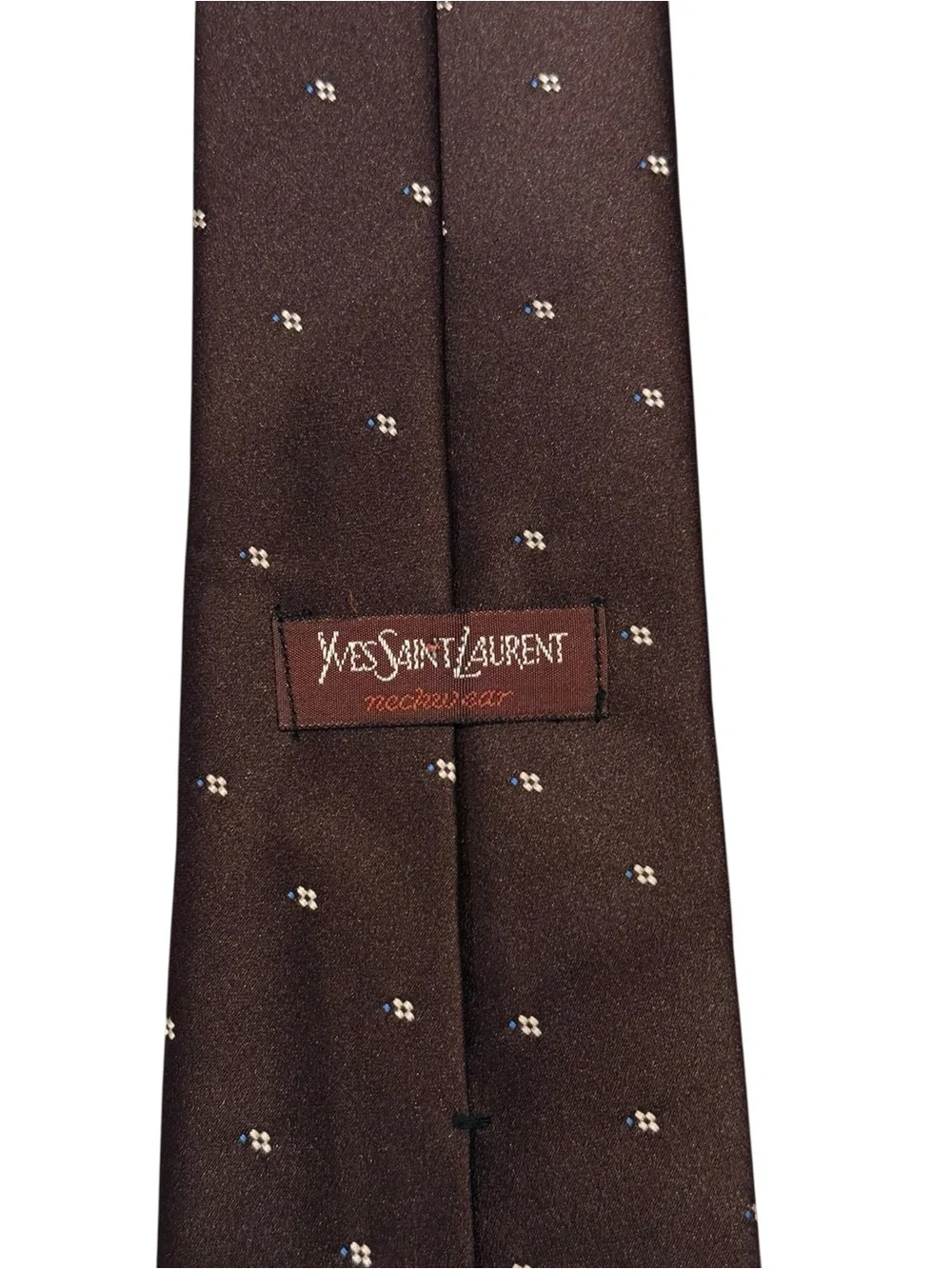 Vintage Yves Saint Laurent Brown 100% Silk Tie with Microdot Motif